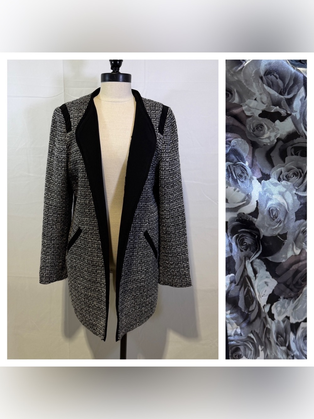 Cynthia Rowley Tweed Jacket Blazer w/Roses Lining, Medium